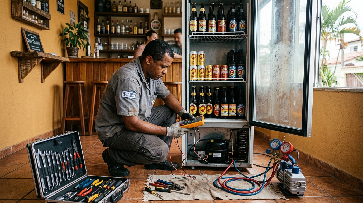 Substituição de termostato de cervejeira em serviço técnico em Serra‑ES